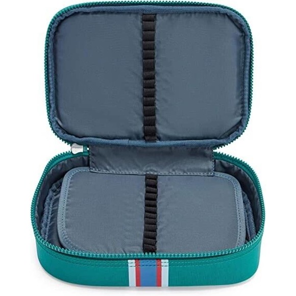 Kipling 100 Pens Pouch Multi Function Case Cosmetic Organize Bag Pine Green NWT - Picture 3 of 9